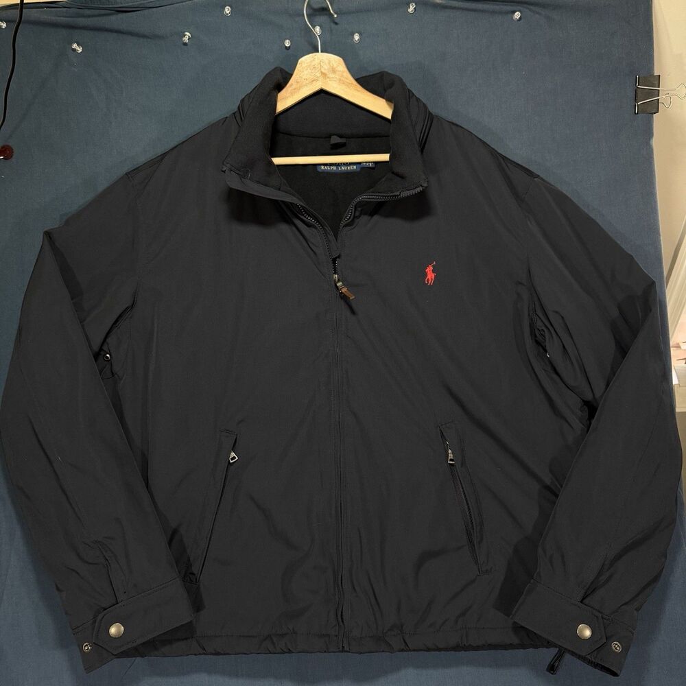 Polo Ralph Lauren Blue Hidden Hood Jacket Mens XXL Full Zip Fleece Lined NICE